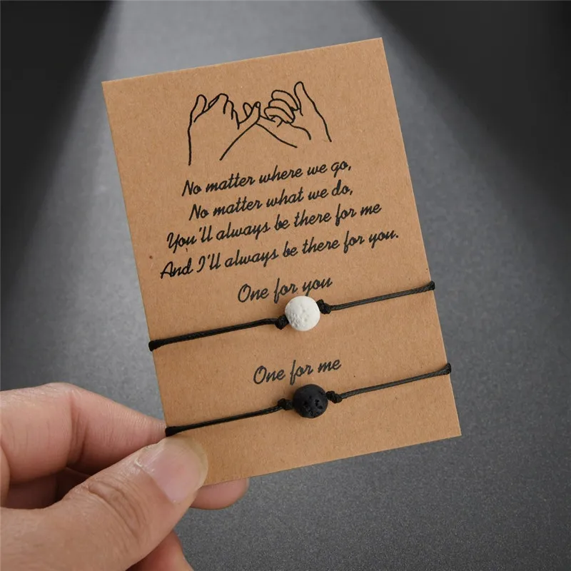 New Handcuff Charm Bracelet For Friendship Couples 2pcs/set Volcanic Stone Bracelets Bead Bangles Women Man Lucky Wish Jewelry