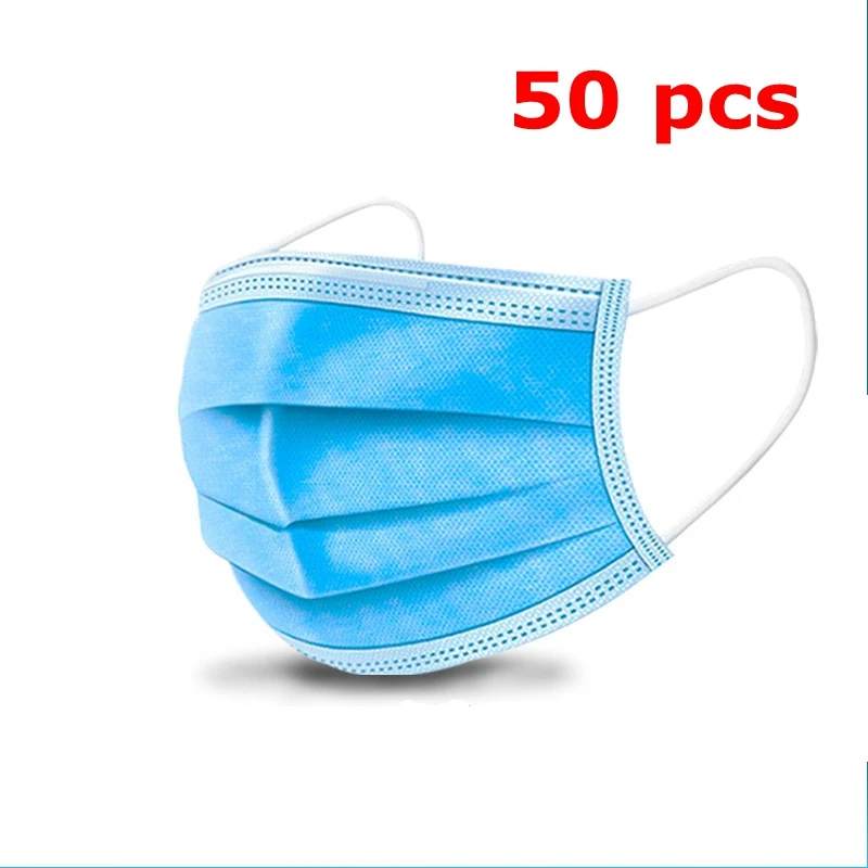 

50 pcs 3 Layer Protective Mask Disposable Mask Anti-fog Face Mouth Masks Non Woven Breathable Mask Efficient filter