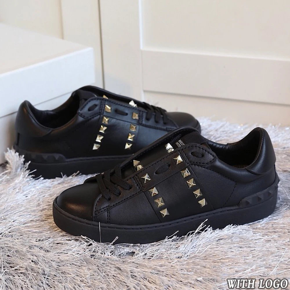 Leather Small White Whoes with Metal Rivets Man and Womans Shoes for Woman Vulcanize Shoes SIZE 3544