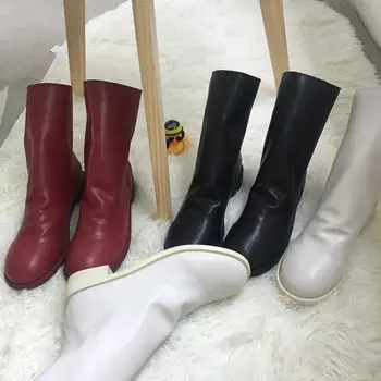 

2020 Chunky Motorcycle Boots For Women Autumn Ankle Slip On Fashion Round Toe Combat Boots Ladies Shoes Warm Punk Winter Shoes