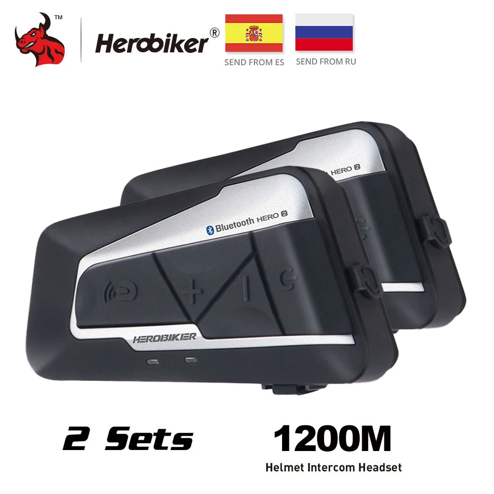 Najtaniej HEROBIKER interkom w kasku motocyklowym wodoodporny bezprzewodowy domofon bluetooth motocykl zestaw słuchawkowy Interphone na 2 przejażdżki 1200M 2 zestaw