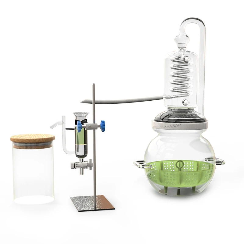 HOOLOO Household Hydrolat Essential Oil Glass Distiller Mini Distilling Heating Equipment Brewing Distillation Machine