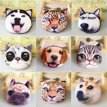 

3D Wallet Small Bags for Women Zipper Mini Coin Purses Dog Cat Pattern Printed Cotton Wallet Children's Purse Plush Pouch Purse