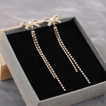 

Bowknot long face thin earrings earrings tassels wild earrings temperament Korean simplicity elegant Trend Fashion Stud Earrings