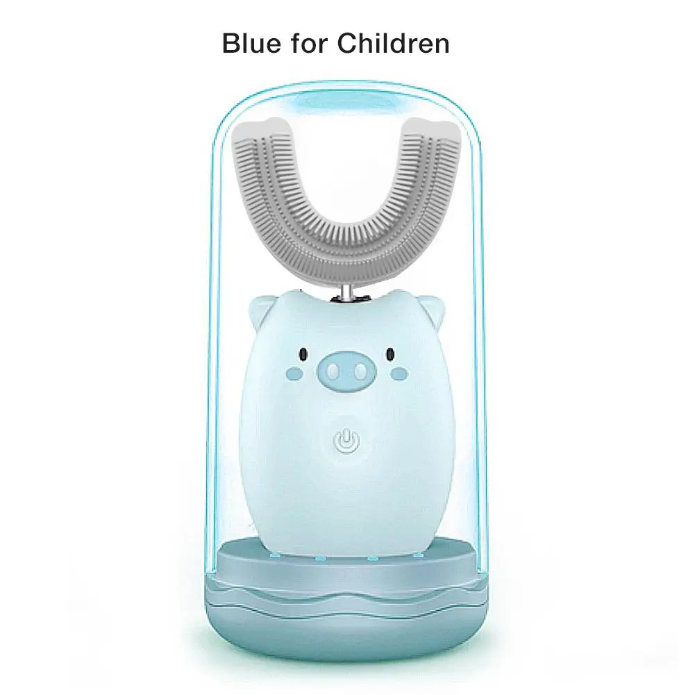 Blue for Children Электрическая зубная щетка для детей 360 градусов u-образная звуковая электрическая зубная щетка силиконовая автоматическая зубная щетка - Цвет: Blue for Children