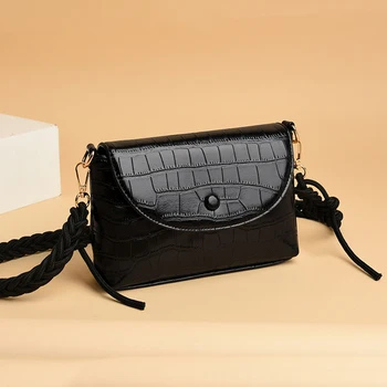 

Fashion Stone Pattern Messenger Bag Women Girls PU Leather Weave Braided Shoulder Crossbody Bags Female Solid Color Purse