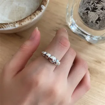 

POFUNUO Real 925 Sterling Silver Women Vintage Style Irregular Stone Rings Minimalist Lovers Gift Fine Jewelry Open Rings Niche