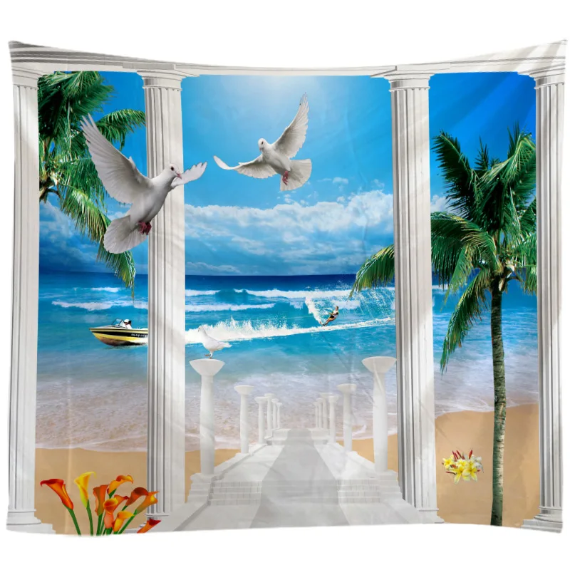 

Windows Scenery Tapestry Wall Hanging Cloth Bed Spread Beach Towel Table Cloth Yoga Mat House Decoration Living Room Decoration