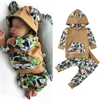

Free Shipping Infant Baby Girls Clothes Sets Long Sleeve Hooded Top Sweatshirts Pants Panda Outfit Autumn Winter Outfits