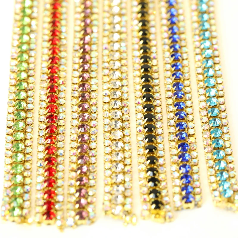 3 ряда 1 ярд стразы Кубок цепи с золотой коготь красочные Стекло Strass Rhinetones обрезки Швейные Ремесло украшения Y2286