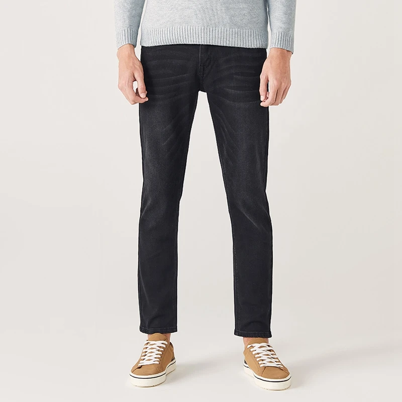 black SEMIR джинсовые брюки мужские зимние модные тонкие ноги брюки Корейская версия тренд Досуг узкие брюки стрейч комфорт мужские джинсы - Цвет: black