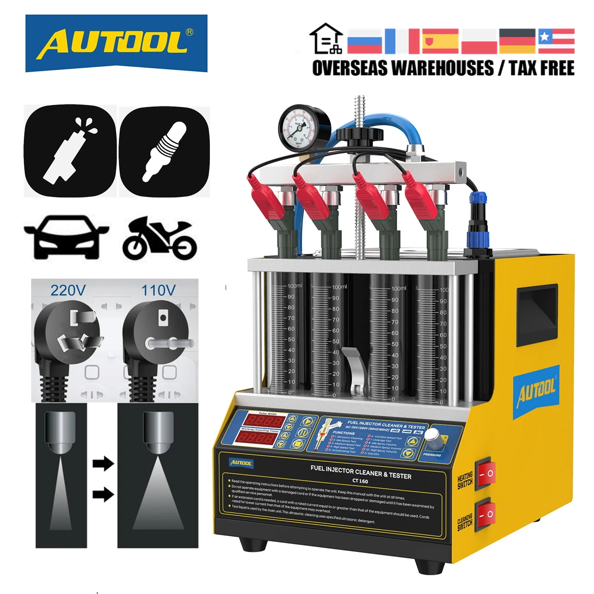 AUTOOL CT160 Car Fuel Injector Heating Cleaning Tester Machine