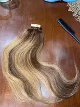 Cinta recta en extensiones de cabello humano Invisible sin fisuras Remy Natural del pelo de la trama de la piel adhesivo extensión marrón Rubio 20 piezas