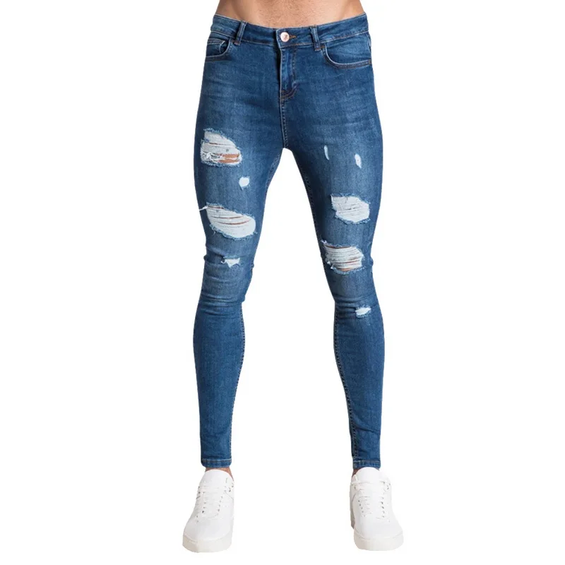 Dark Blue Oeak мужские одноцветные джинсы Новые Модные узкие брюки карандаш сексуальные повседневные рваные дизайнерские уличные - Цвет: Dark Blue