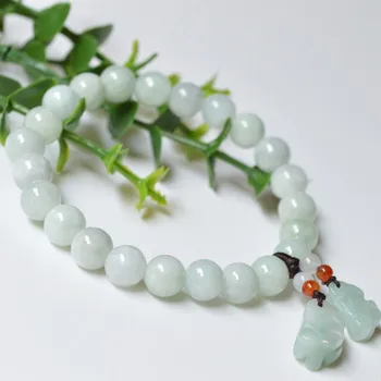 

Wholesale Class a Natural Jadeite Pixiu Bracelet Light Green Burmese Emerald Bead Pixiu Pendant Bracelet Male and Female Jade Br