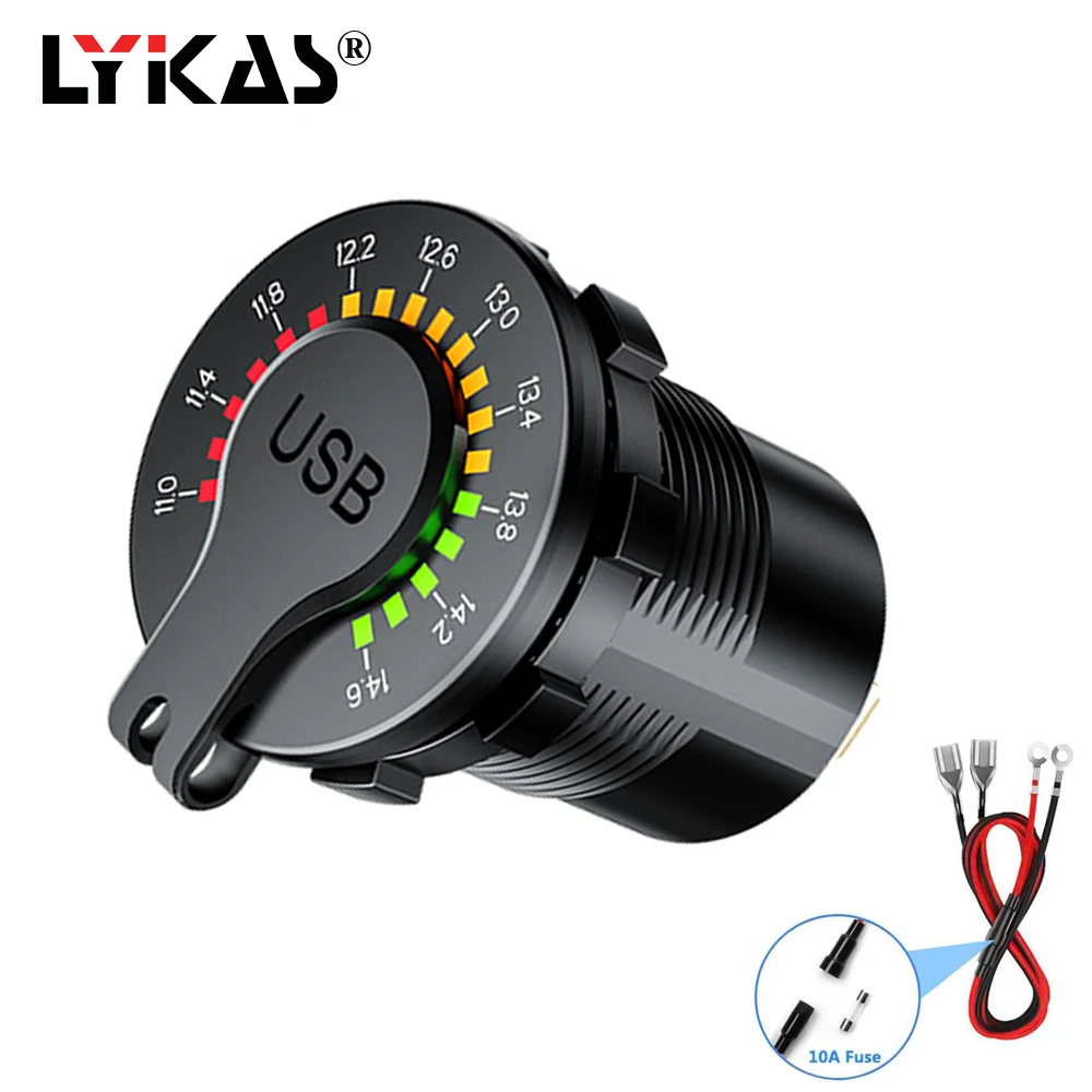 LYKAS автомобильное USB гнездо QC 3 0 двойное зарядное устройство измеритель