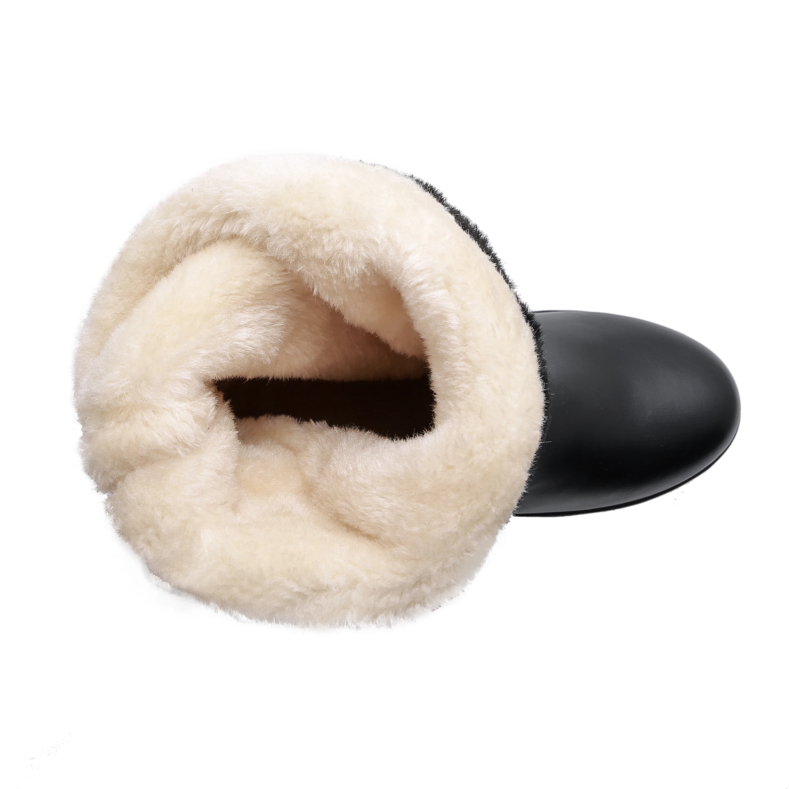 Winter Keep Warm Women Round Toe Slip-on Mid-calf Boots Solid PU Leather Snow Boots Sweet Party Casual Shoes Woman