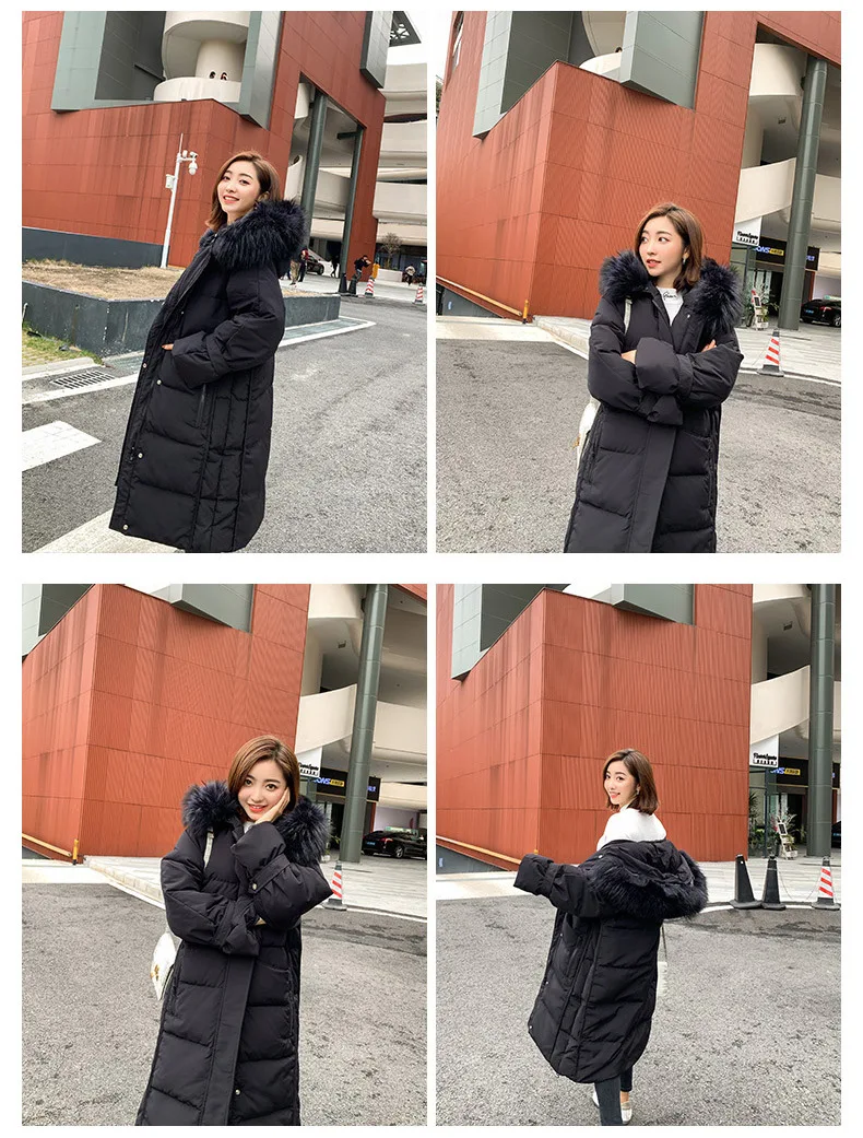 Новинка зимы Стиль Dongdaemun средней длины пуховик Для женщин, до колена; длинные сапоги выше колена воротник из натурального меха, модное плотное пальто Модная одежда