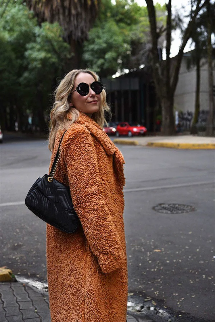 6-Color Women Suede Jacket Winter Caramel Long Coat Women Fashion Female Long Sleeve Casual Faux Fur Coat Fluffy Outerwear