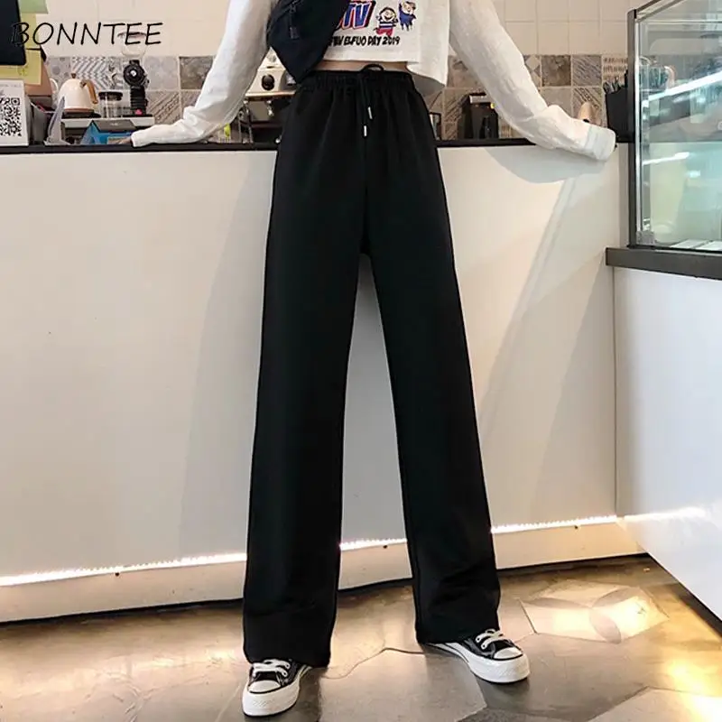 Wide Leg Pants Women Trendy Spring New Loose Casual Chic Drawstring Female Full Length Capris Pure Black Ulzzang Plus Size Fall Wide Leg Pants Women Trendy Spring New Loose Casual Chic Drawstring Female Full Length Capris Pure Black Ulzzang Plus Size Fall