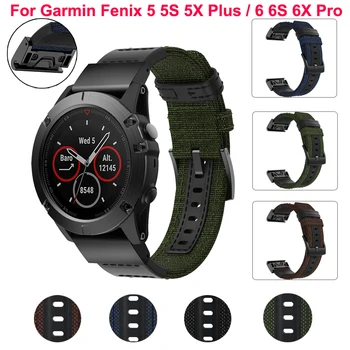 

22 26mm Smart Watch Band Strap For Garmin Fenix 5X 5 3HR D2 S60 GPS 6 6X Pro Watch Quick Release nylon leather Easyfit Wristband
