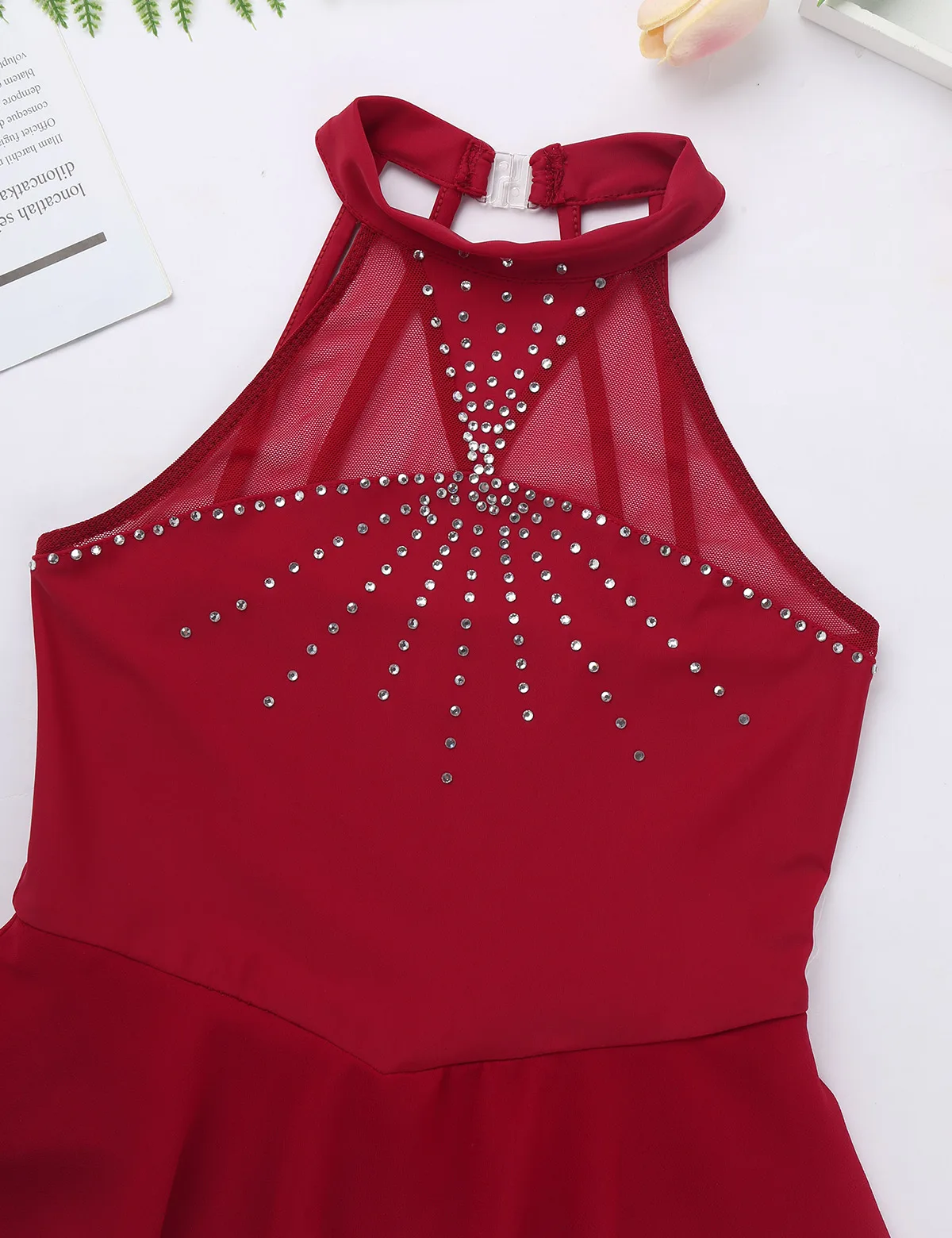 Kids Girls Gymnastics Ballet Leotards Lyrical Dance Costumes Sparkly Rhinestone Mesh Splice Figure Ice Roller Skating Dress girl dance costume children costumes ice skating costume