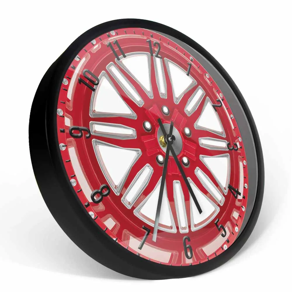 Red Car Wheel Mechanic Wall Clock Modern Design Garage Car Tire Decorative Wall Watch Auto Repair Tire Shop Artwork Timepieces 5