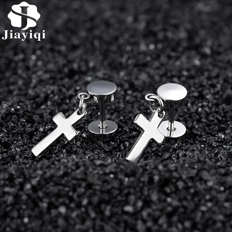 Jiayiqi хип-хоп сережки-крестики для мужчин и женщин черные золотые серебряные серьги гвоздики из нержавеющей стали ювелирные изделия дружбы вечерние подарки