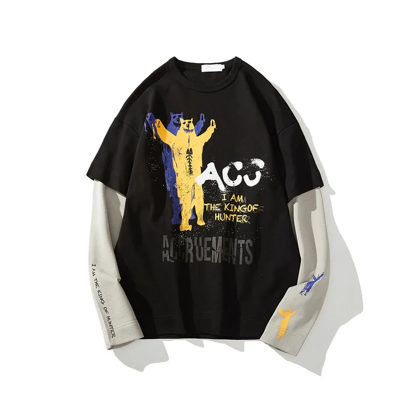 black sweatshirt Темный значок поддельные 2 шт печатных Хип-Хоп Толстовка для мужчин и женщин уличная мужская Толстовка - Цвет: black sweatshirt