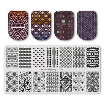 

BeautyBigBang Rectangle Nail Stamping Plates Geometry Pattern Stamp Image Plates Nail Template Stencils