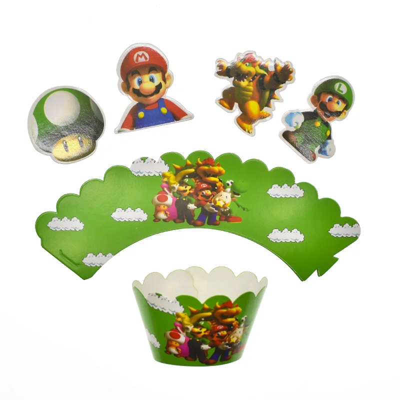 Mario Cake 24 шт./упак. Дети Мальчики выступает тема "Супер Марио" украшения Baby Shower бумажные Формы для кексов доволен на дни рождения, особые события топперы на торт для вечеринки - Цвет: Mario Cake