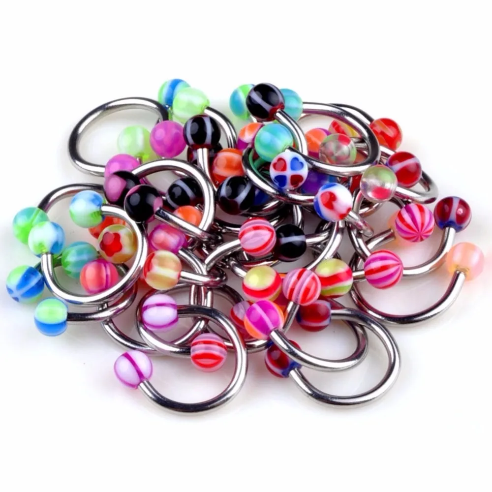 110pcs/Lots Mixed Acrylic Assorted Ball Tongue Nipple Bar Ring Barbell Piercing Tongue Stainless Steel Body Jewelry Wholesale