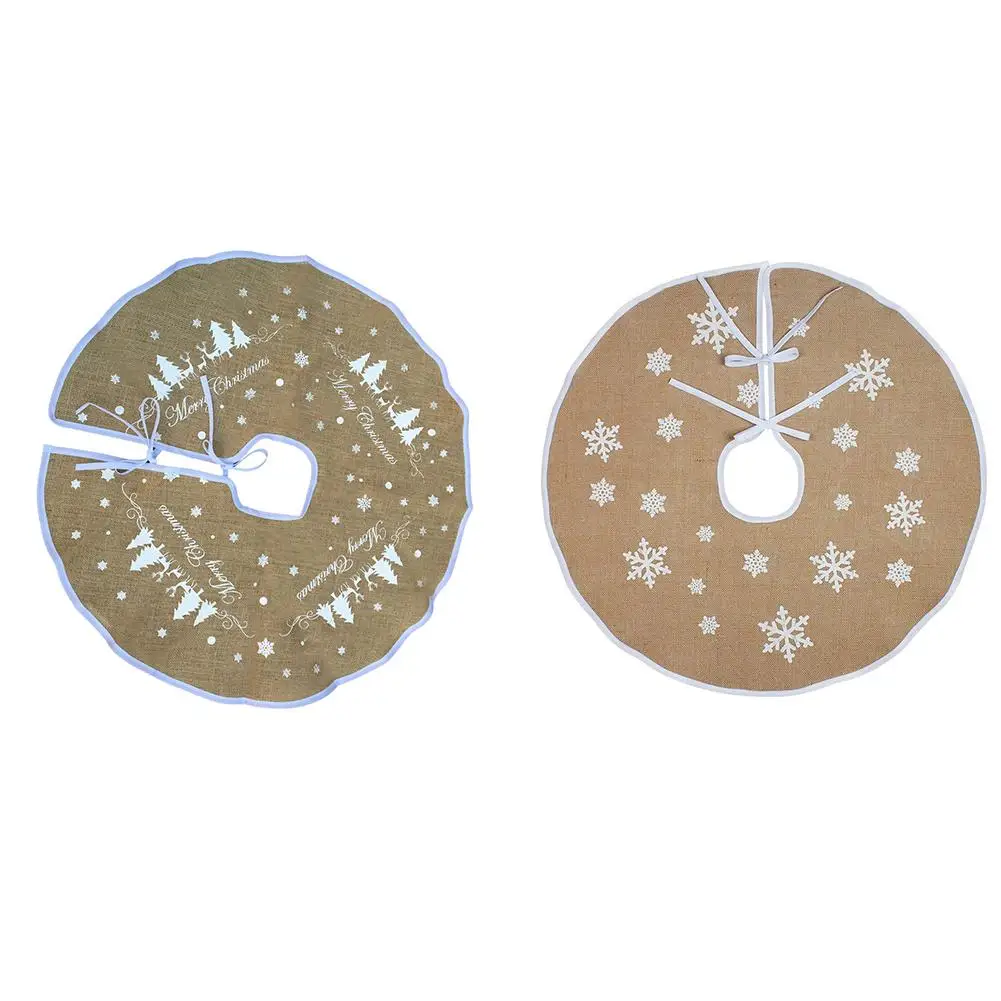 NEW Christmas Tree Skirt Yellow Linen White Snowflake Tree Skirt For Party Christmas Tree Decoration