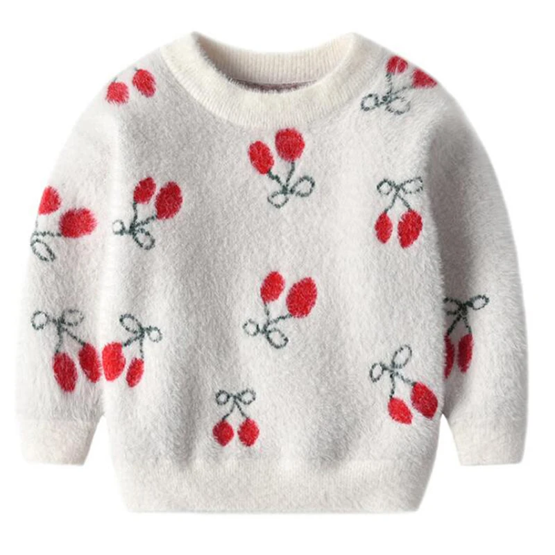 Autumn Winter Baby Boys Girls Sweater Embroidery Embroidery Cherry Knitted Long Sleeve Sweaters Clothes Children Outfit