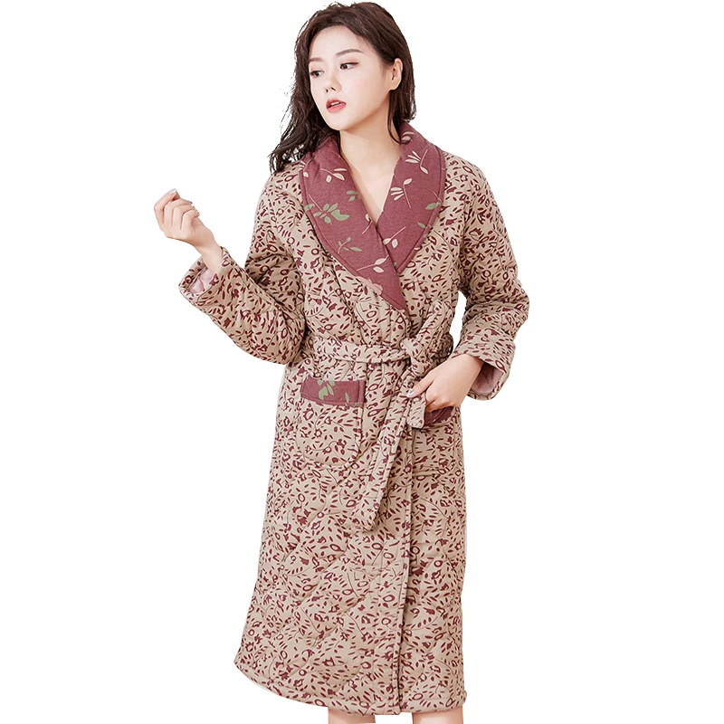 M3xl Women Robe Winter Warm Cotton Quilted Women's Bathrobe Nightgown