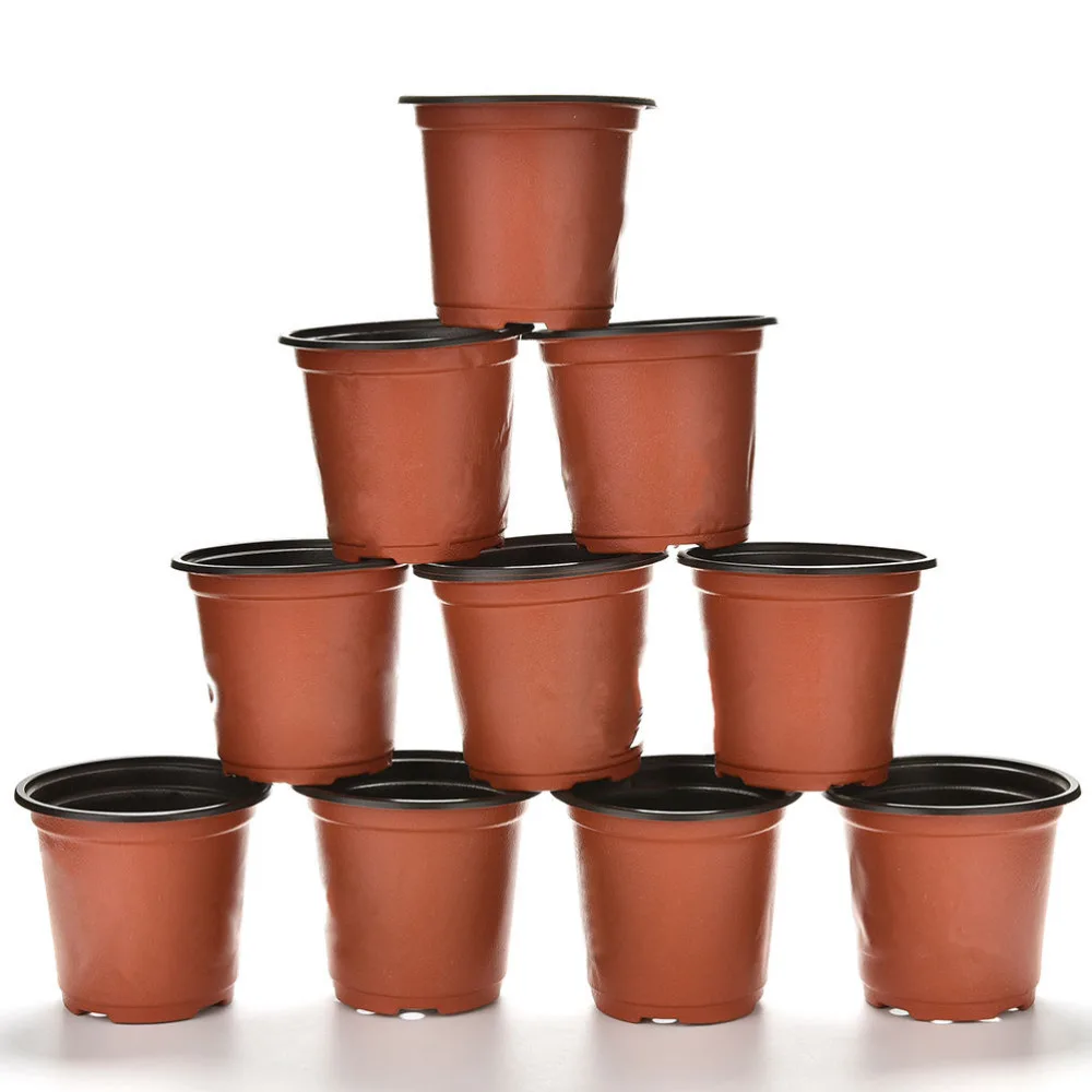 10 Pcs/set Plastic Round Flower Pot Nursery Pots Planter Home Garden Decorating Supplies 9 X 8 X 6cm