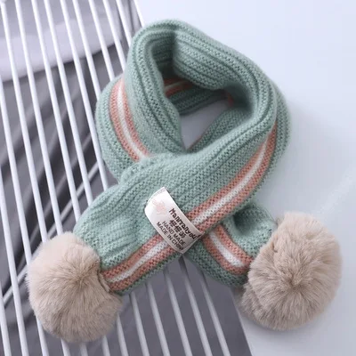 light green Детские зимние штаны шарф помпоном детская шарф для девочек, для мальчиков теплые шейные платки Вязание с меховыми бомбонами, шейный платок шарфы - Цвет: light green