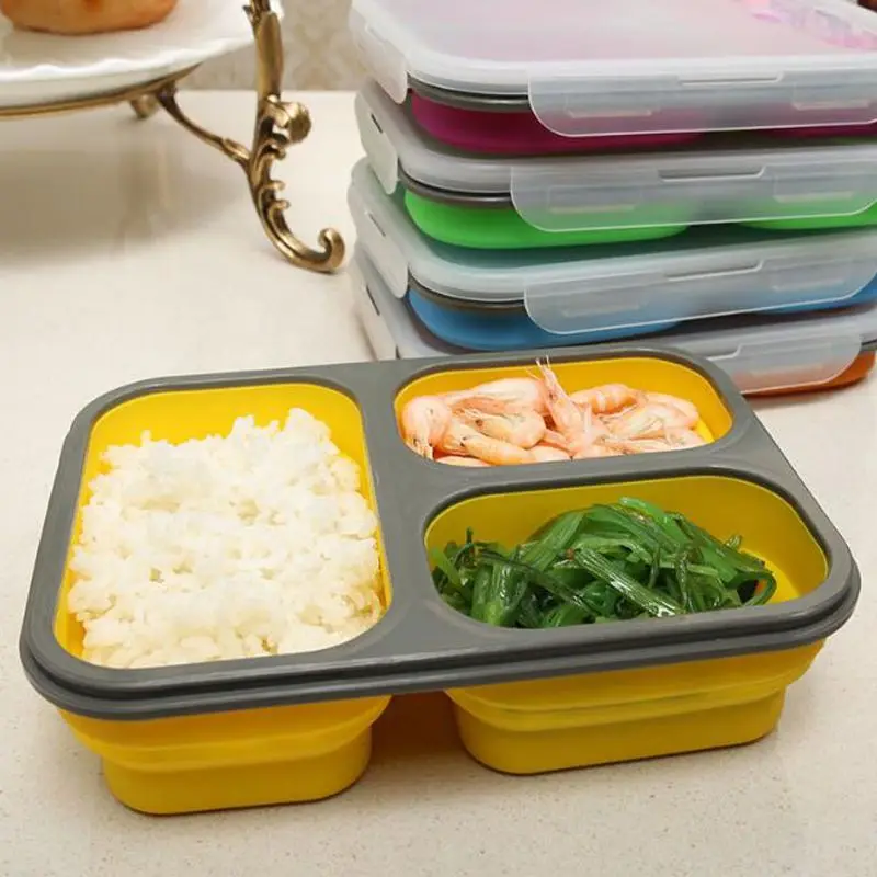 

1100ml Silicone Lunch Box Collapsible Portable Large Capacity Bowl Lunch Bento Box Folding Lunchbox Eco-Friendly