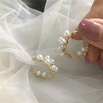 

Eardrop Drop Earrings Dangle Temperament Hoop Earrings Trendy Circle Round Imitated Pearls Earring Korea Style Statement Jewelry