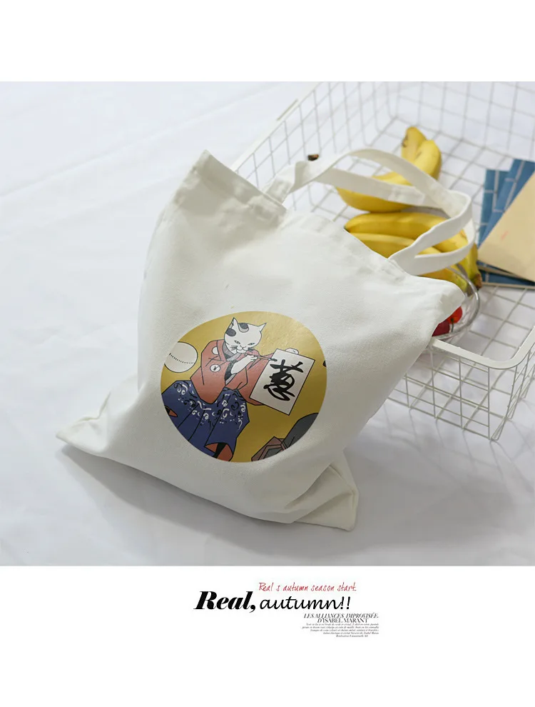 Холщовая Сумка мультяшная ткань для кошек хозяйственная сумка женская Большая вместительная сумка через плечо эко многоразовая сумка для покупок дамские сумки