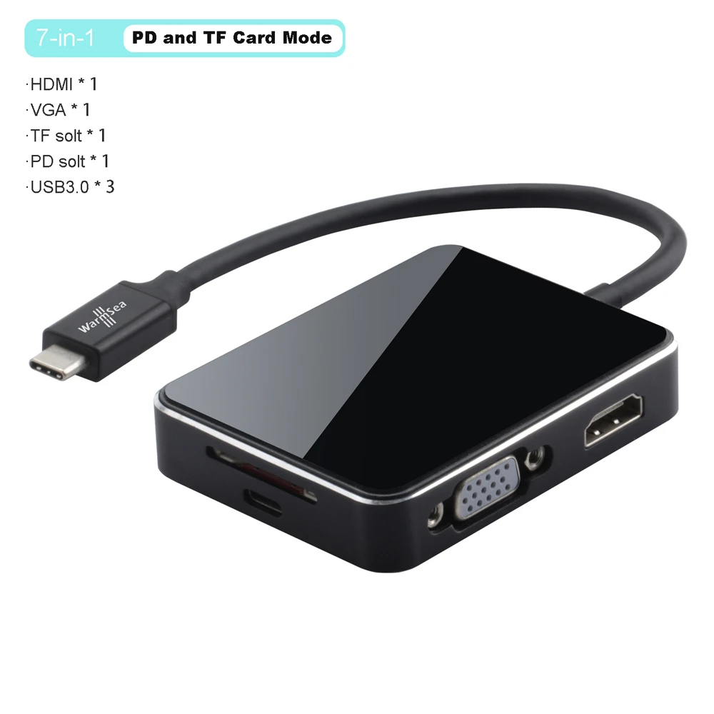 Концентратор USB Type C к HDMI 4K адаптер Thunderbolt 3 с RJ45 1000 Мбит/с VGA 3 USB 3,0 портов SD/TF кард-ридер для MacBook/Surface Pro - Цвет: PD and TF