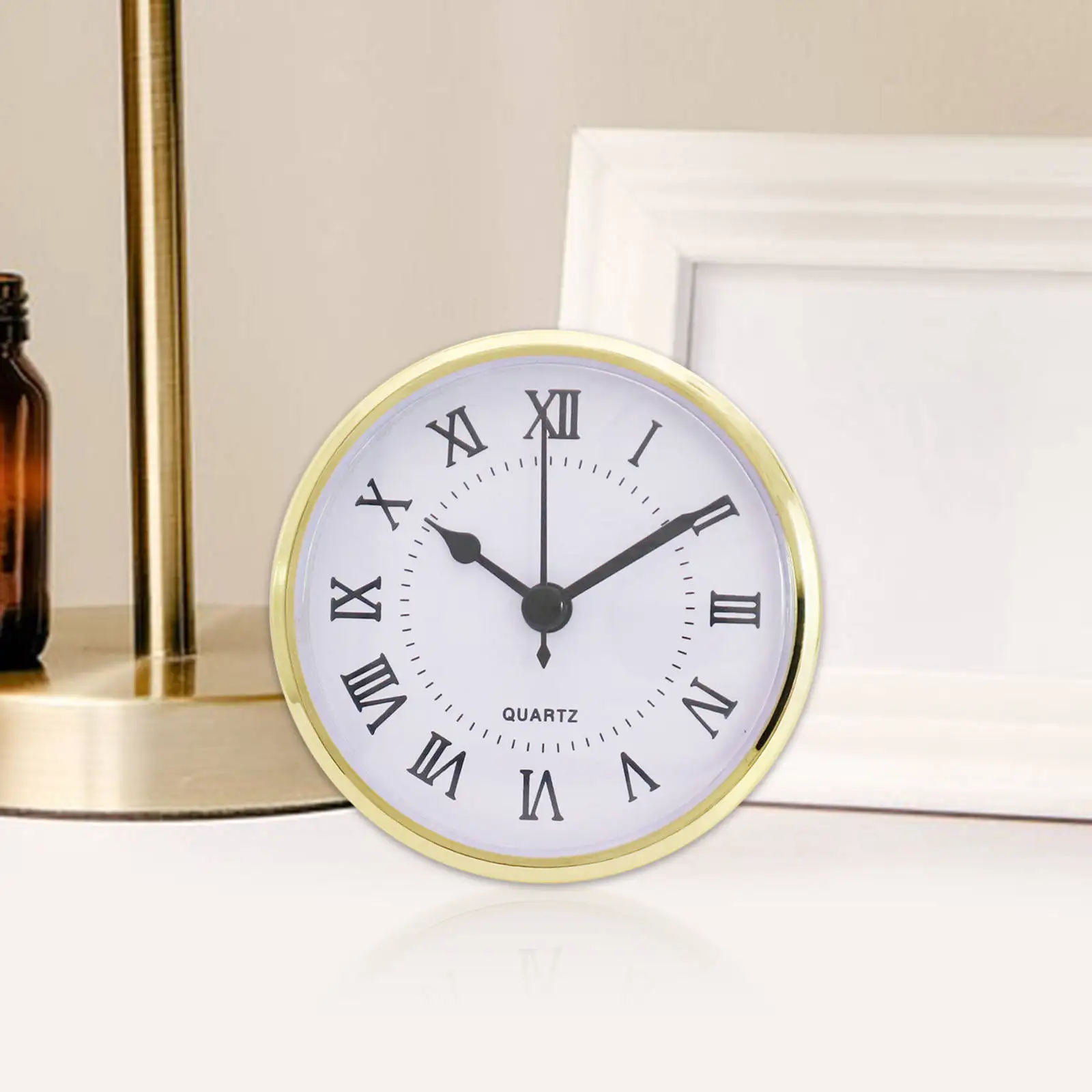 Classic Clock Insert 90mm Round Head Replacement White Face Numeral Roman Mechanism Repair Battery Gold Trim DIY clock accessory kit