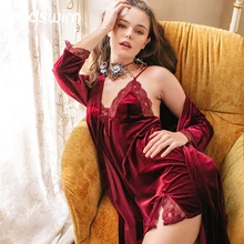 Женский халат и платье, наборы, Золотая Бархатная Пижама, женское кружевное Ночное платье, женский халат, набор, ночное платье, домашнее Ночное платье