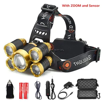 

Super bright LED Headlamp T6/L2/V6 Zoomable Head lamp Flashlight Torch Headlight Lanterna With LED Body Motion Sensor for Camp