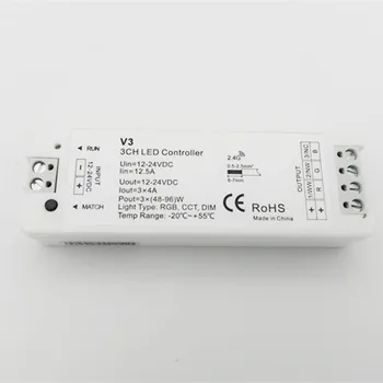 

20pcs 3CH*4A 12-24VDC CV Controller V3 Controller Dimming/color temperature/RGB 3 in 1 LED Controller 2.4G RF Wireless Reciever