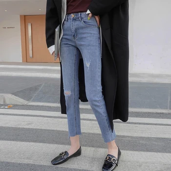 

Woman Ripped Skinny Jeans High Waist Clothes Blue Denim Clothing Streetwear Vintage Quality 2020 stretch Fashion Harajuku
