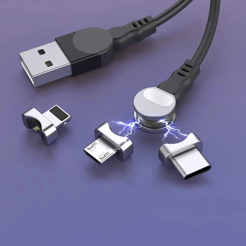 Магнитный usb-кабель для зарядного устройства с разъемом type-C, зарядный кабель для сотового телефона, 2 в 1, вращающийся кабель для iPhone XR, быстрая зарядка, Micro USB