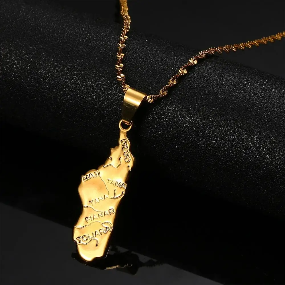 Madagascar Map Necklace Pendant Women Gold Color African Jewelry Africa Malagasy Maps 5