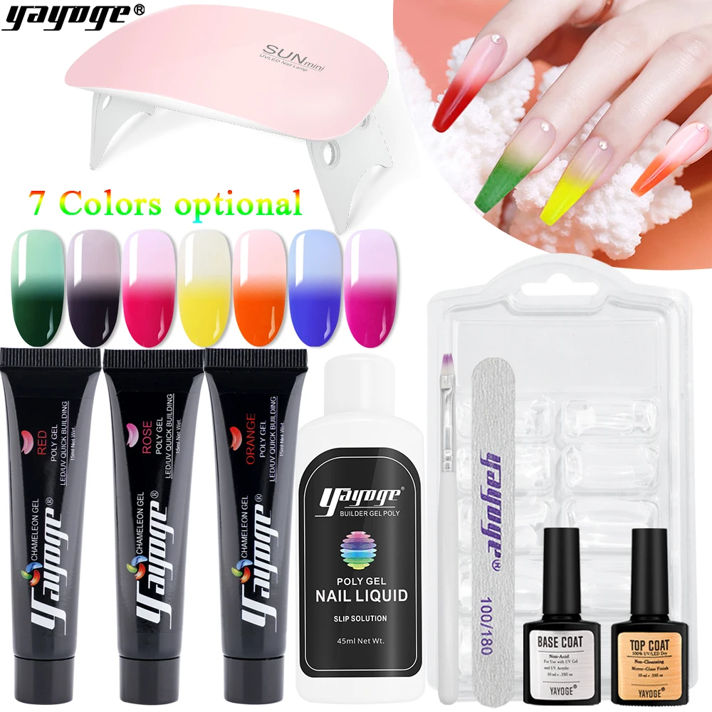 Yayoge Thermal Poly Gel Kit LED UV Gel 7 colorTemperature Color Changing Nail Art Varnish DIY Manicure Supplies