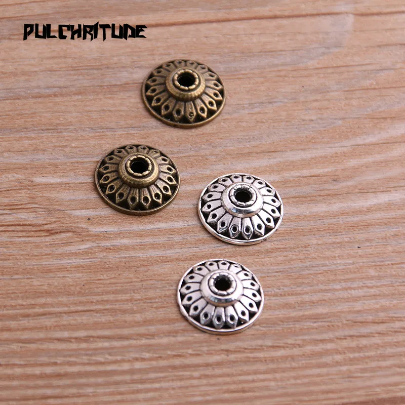 

PULCHRITUDE 20pcs 4*14*14mm Two Color Bead Caps Charm Hollow Round Pendants Jewelry Accessories DIY Receptacle Charms